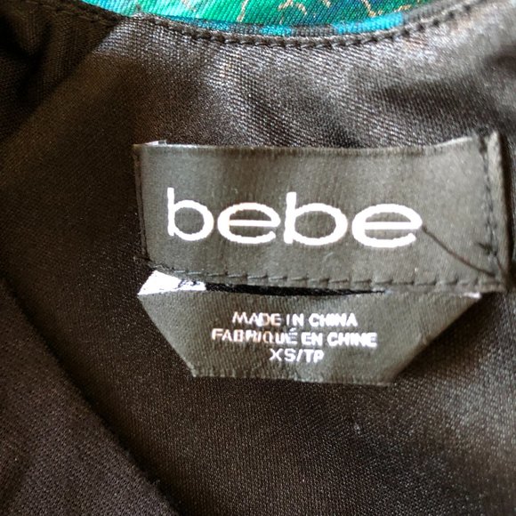 Bebe Women Blue Black Color block Long Sleeve Body cone Dress size XS Stretch AS - Picture 2 of 13